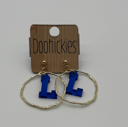 Gold Circle Earrings with L